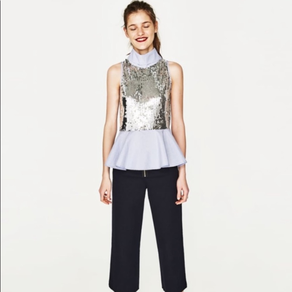 Zara blue sleeveless sequins top